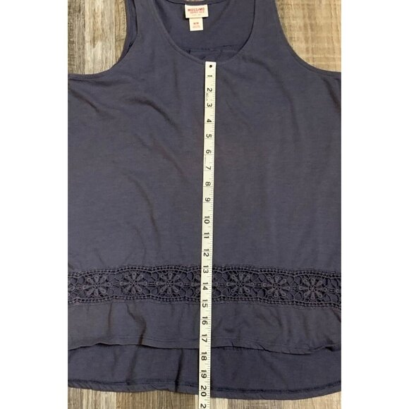 Mossimo Supply Co Womens Blue Gray Sleeveless Tank Top Crochet Lace Hi-Lo Hem M - Picture 12 of 13